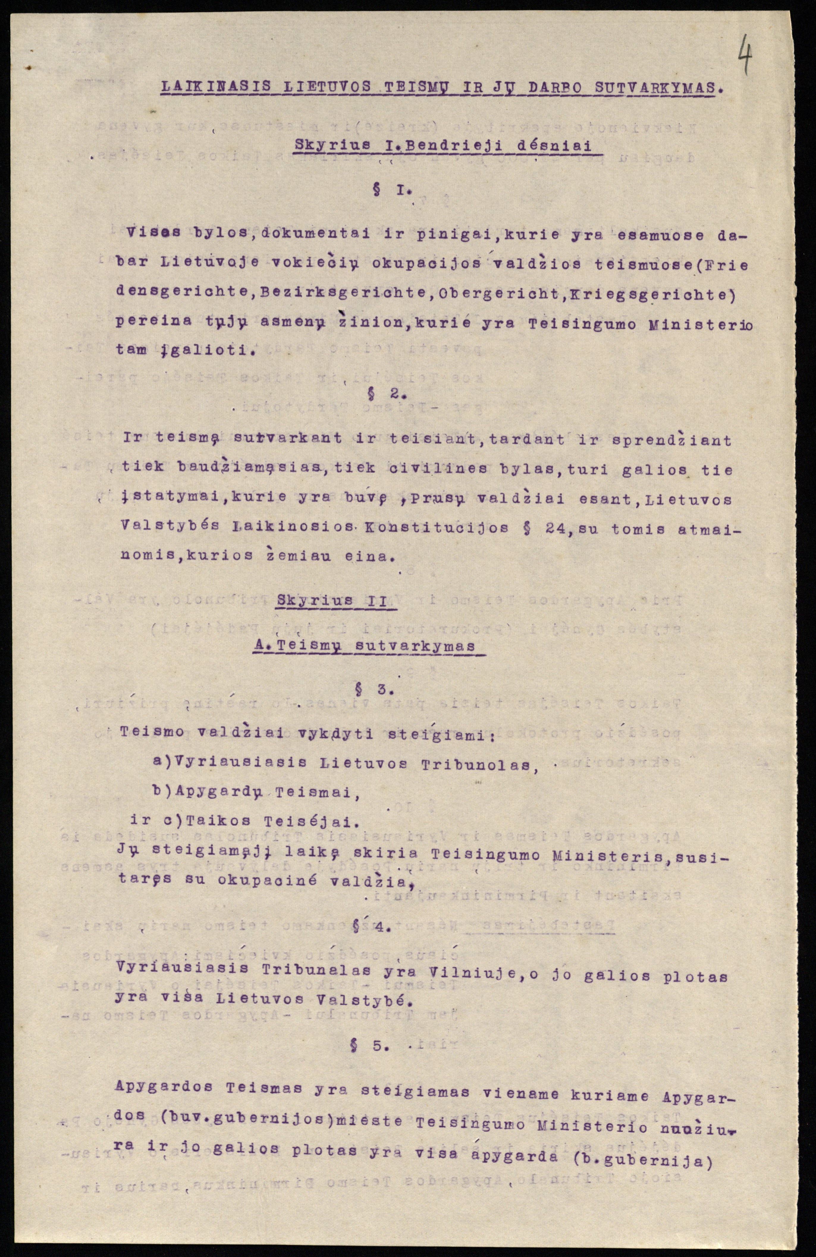 Laikinasis Lietuvos teismų ir jų darbo sutvarkymas. Vilnius, 1918 11 21