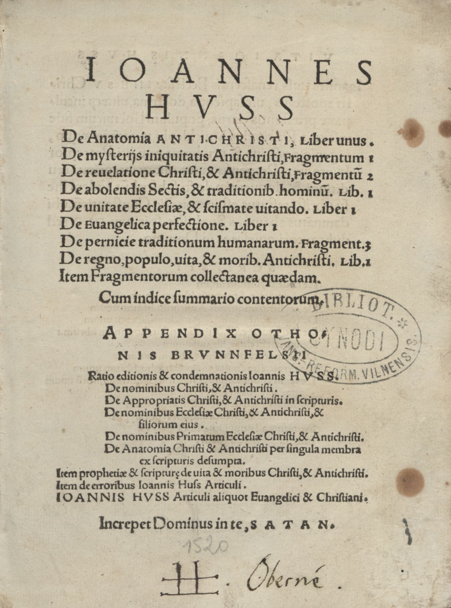 Hus, Jan (apie 1369–1415). Ioannes Huss De anatomia Antichristi liber unus … (1524)