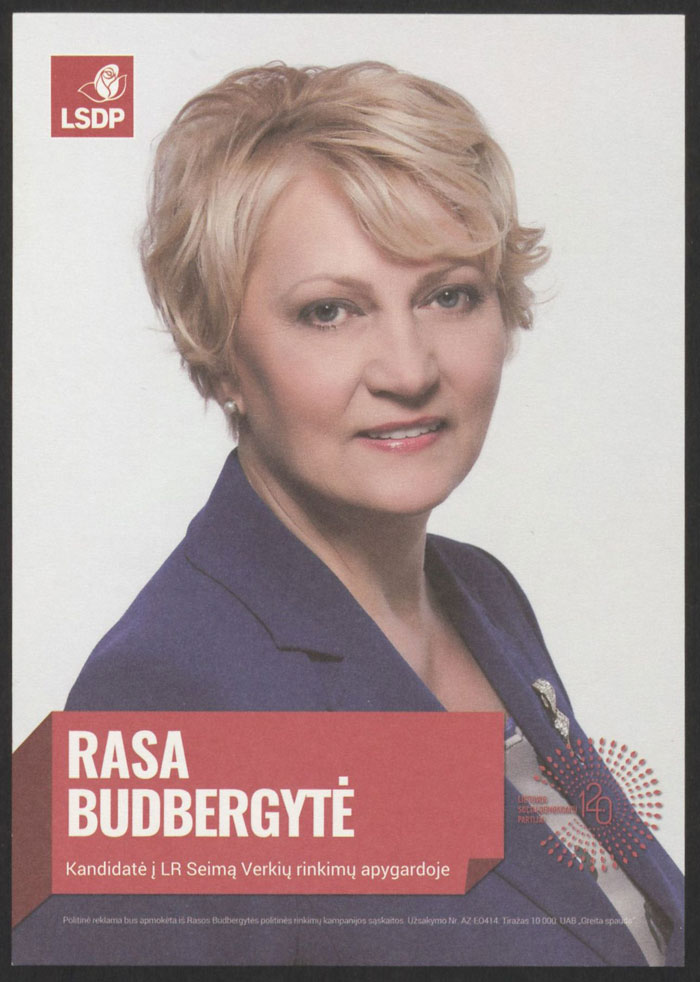 Rasa Budbergytė. Kandidatė į LR Seimą Verkių rinkimų apygardoje.