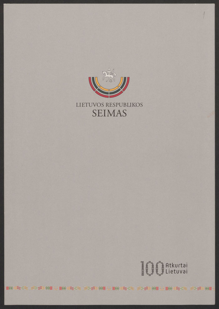 Lietuvos Respublikos Seimas. 100 Atkurtai Lietuvai
