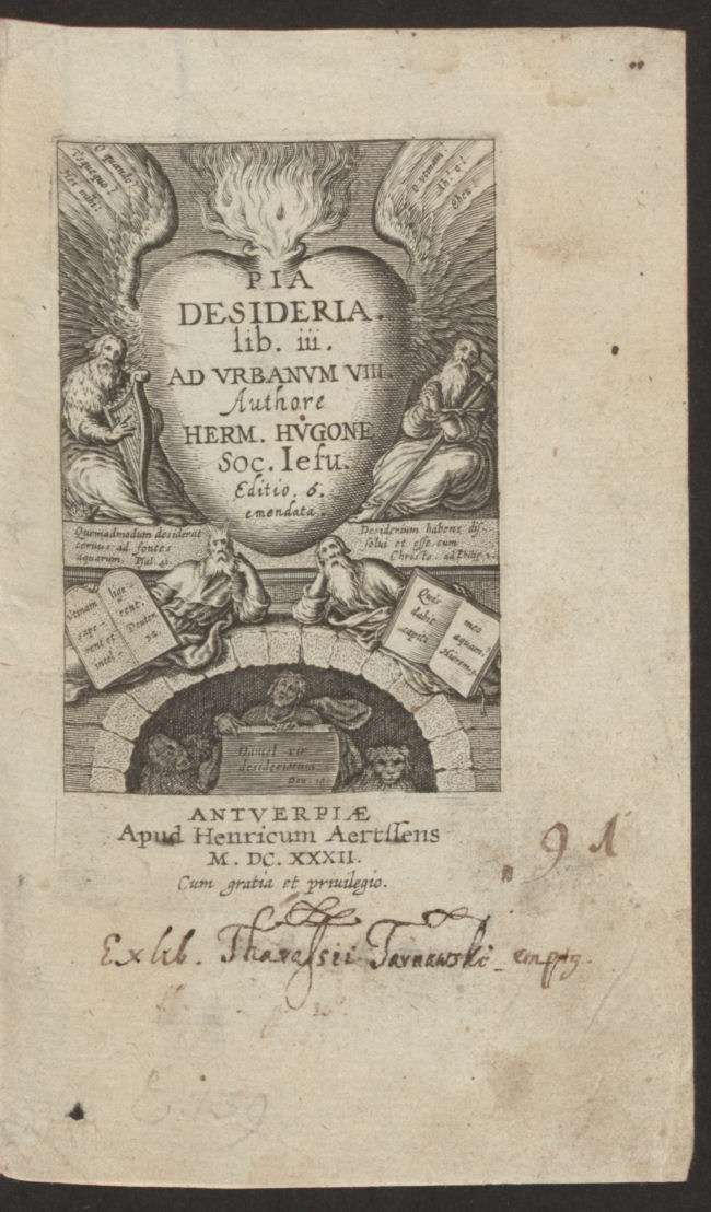Hugo, Herman (1588–1629). Pia desideria emblematis elegiis et affectibus SS. Patrum illustrata