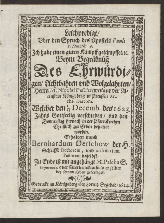 Dershow, Bernhard (1591–1639). Leichpredigt …