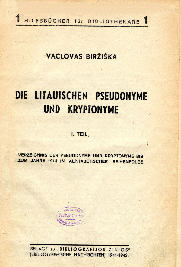 Die litauischen Pseudonyme und Kryptonyme