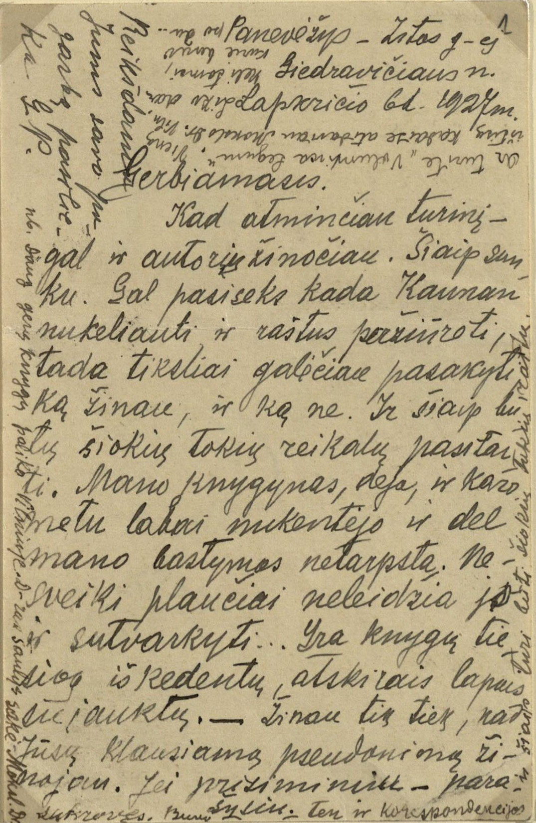 Gabrielės Petkevičaitės-Bitės laiškas Vaclovui Biržiškai