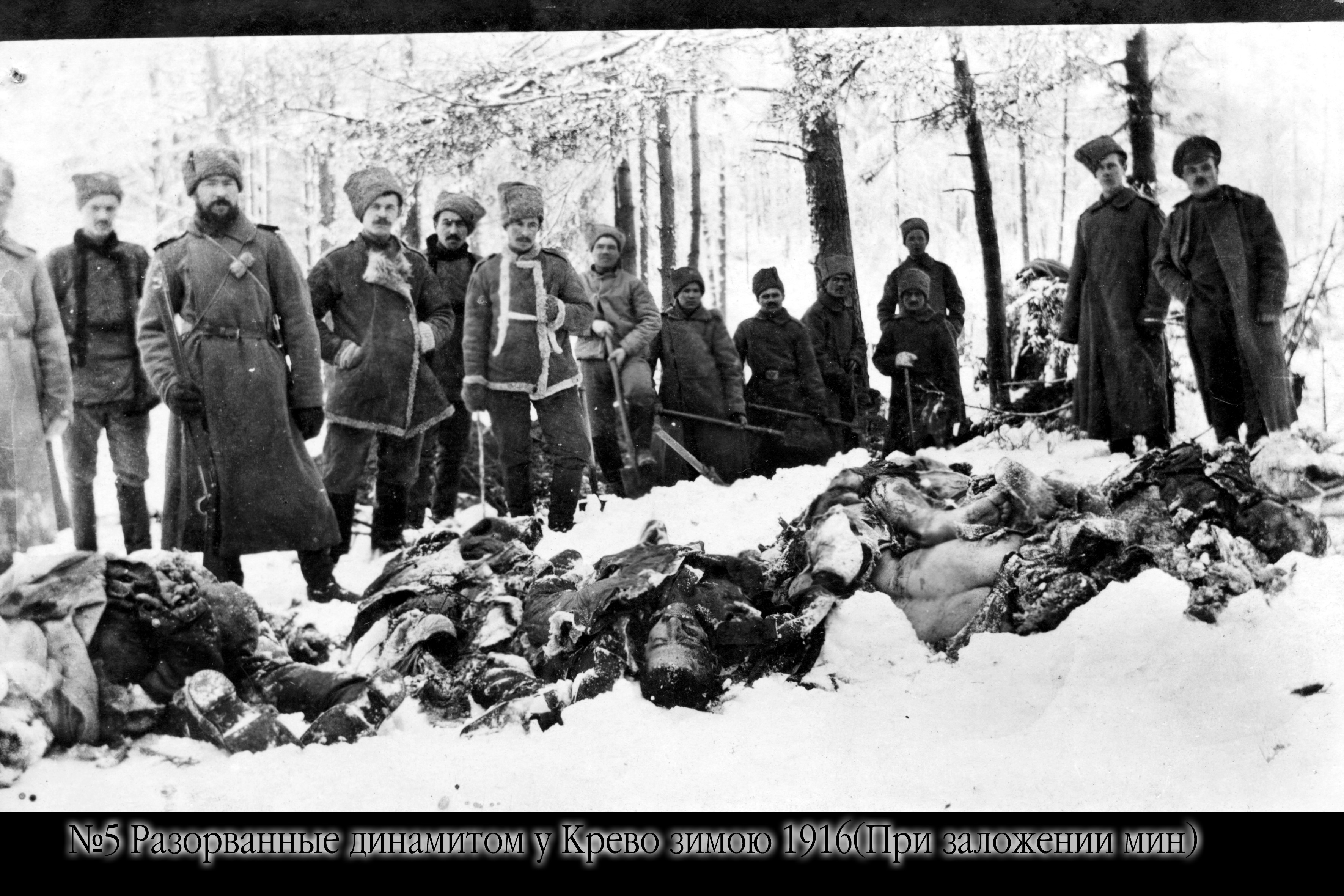 Susisprogdinę dinamitu (minuojant) prie Krėvos 1916 m. žiemą