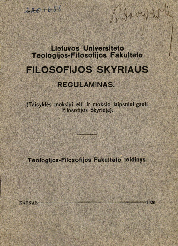 Lietuvos universiteto Teologijos-filosofijos fakulteto Filosofijos skyriaus regulaminas