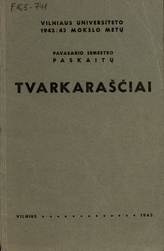 Vilniaus universiteto 1942/43 mokslo metų pavasario semestro paskaitų tvarkaraščiai