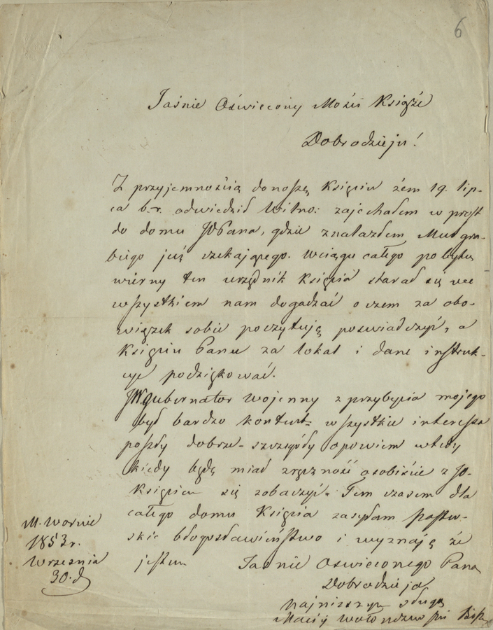 Motiejaus Valančiaus laiškas Kleopui Irenėjui Oginskiui