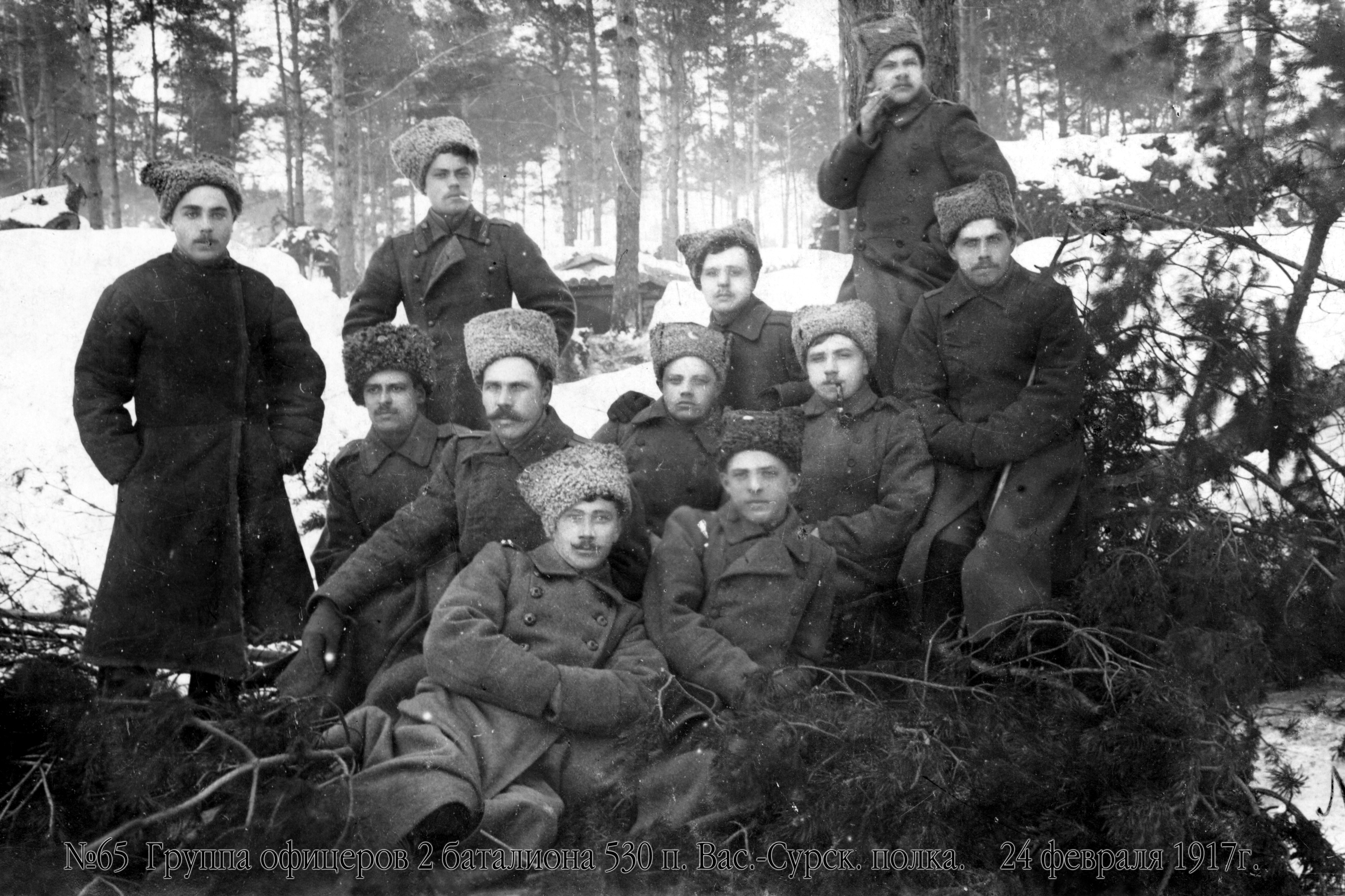 530-ojo Vasilsursko pėstininkų pulko 2-ojo bataliono karininkai. 1917 m. vasario 24 d.