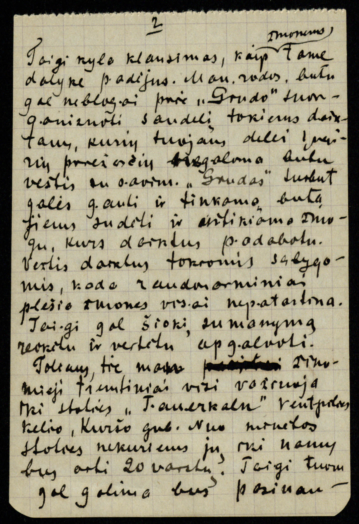 Socialdemokrato Kipro Bielinio (1883–1965) laiško Vladui Požėlai fragmentas