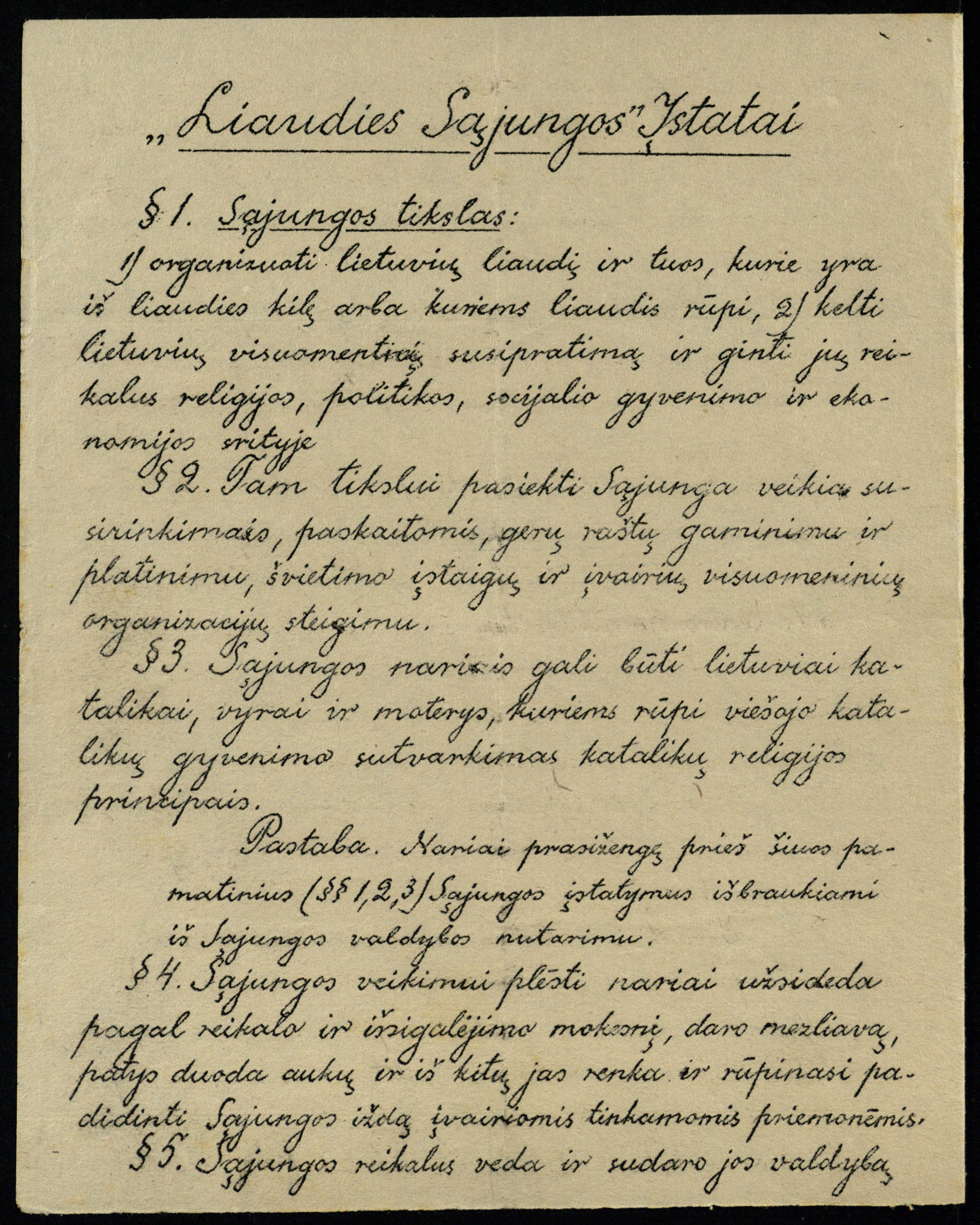 Liaudies sąjungos įstatai. 1917 03 12. LMAVB RS, F238-46, lap. 1v.