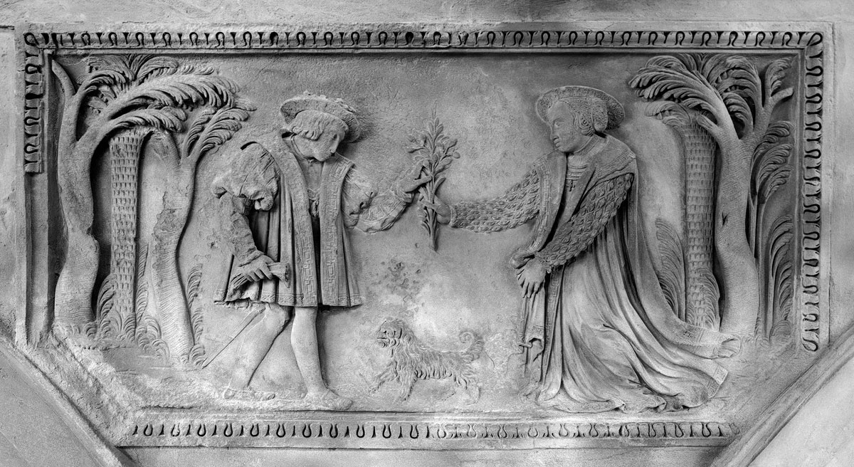 Reliéf ze západního průčelí Belvedéru znázorňující Ferdinanda I. a jeho choť královnu Annu. Fotografie: Prokop Paul, 1965