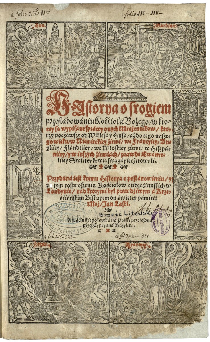 The title page of a book by Cypryan Bazylik. <i>Historya o srogiem przesladowaniu Kośćiola Bożego</i>. 1567. LMAVB