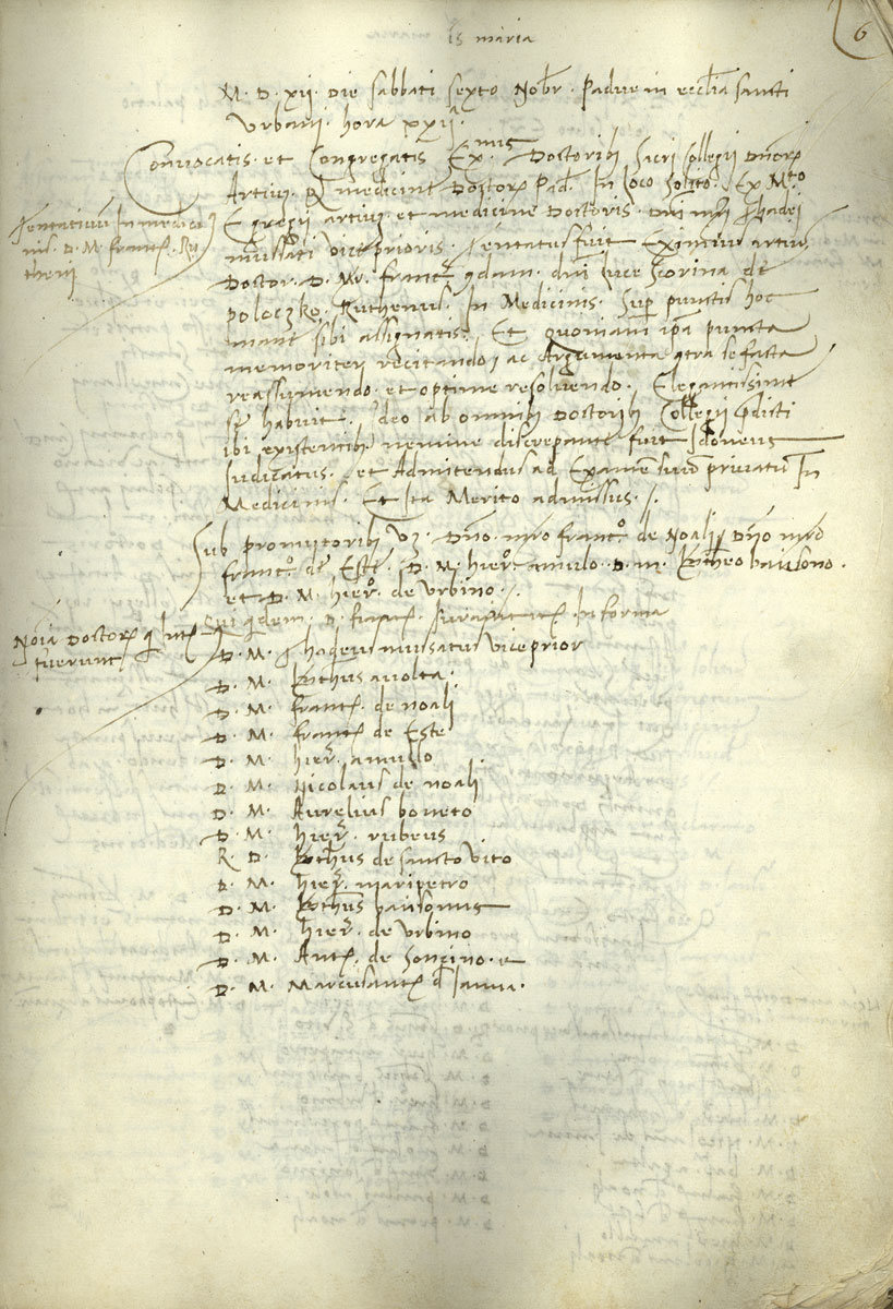 A record from the register of the University of Padua concerning the trial examination for the degree of the Doctor of Medicine taken by Skaryna on 6 XI 1512. USP AS SCFM