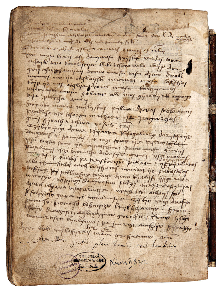 Nejstarší záznamy modliteb v litevském znění. Po roce 1503. VUB